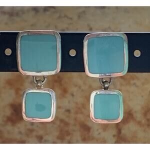 Estate aCleoni Sterling Silver and Inlayed Turquoise Dangle Earrings